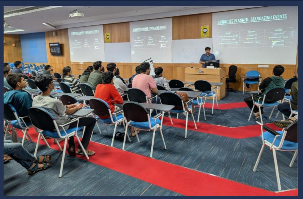 Group of students gathered at an astronomy session